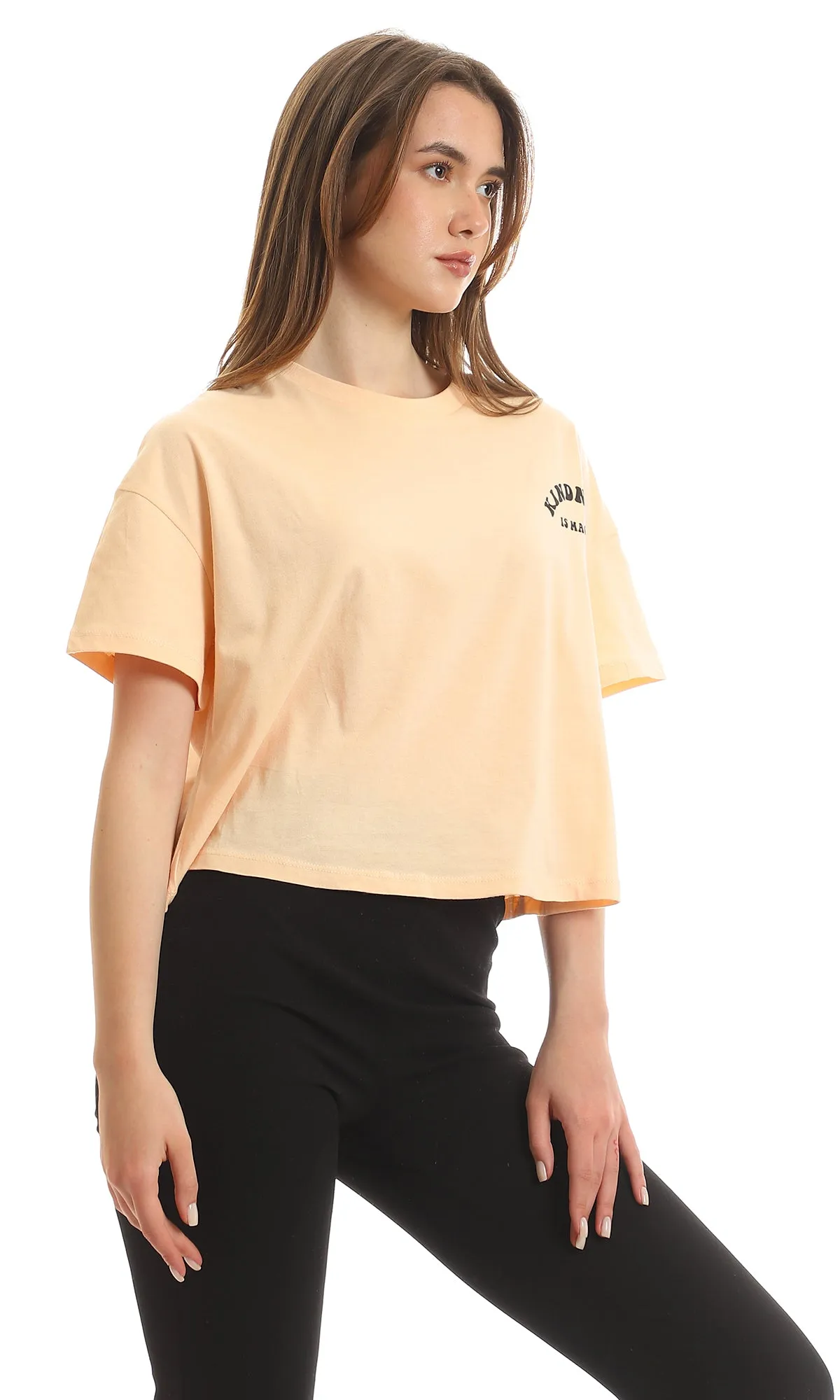 97659 "Kindness Is Magic" Printed Cropped Peach Tee
