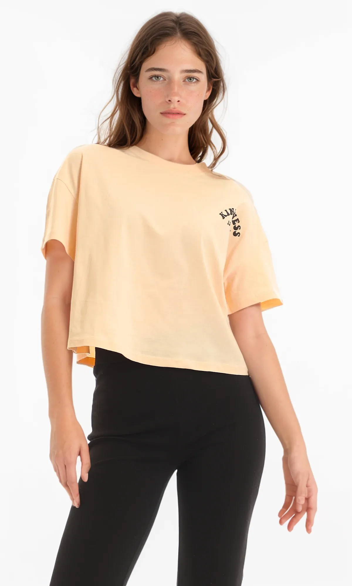 97659 "Kindness Is Magic" Printed Cropped Peach Tee