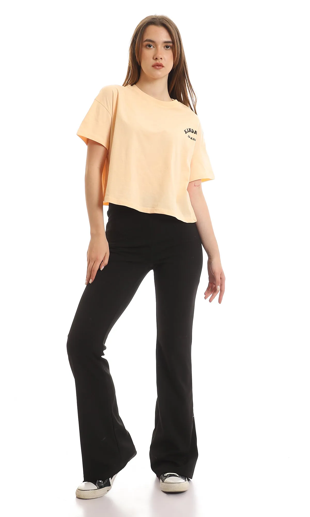 97659 "Kindness Is Magic" Printed Cropped Peach Tee