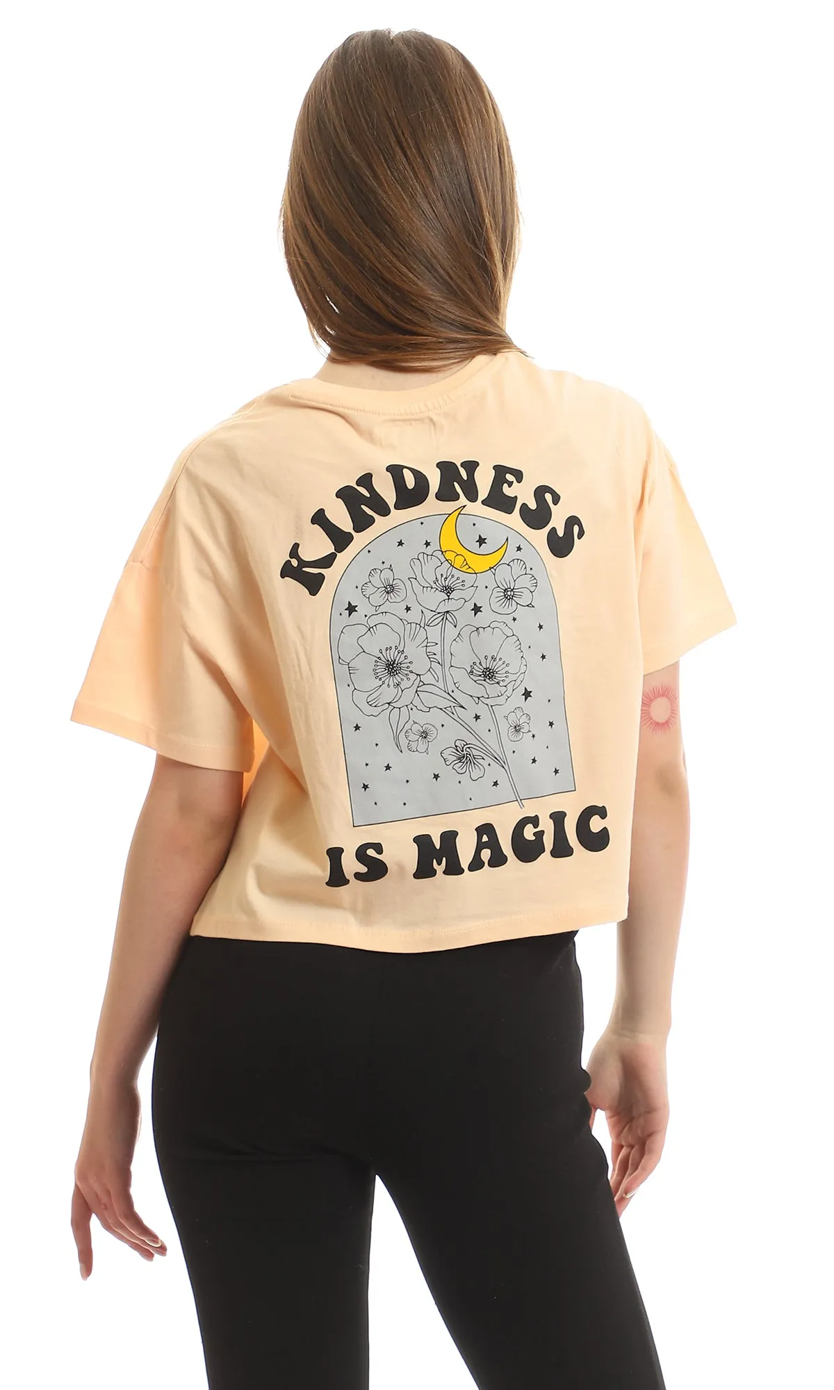 97659 "Kindness Is Magic" Printed Cropped Peach Tee