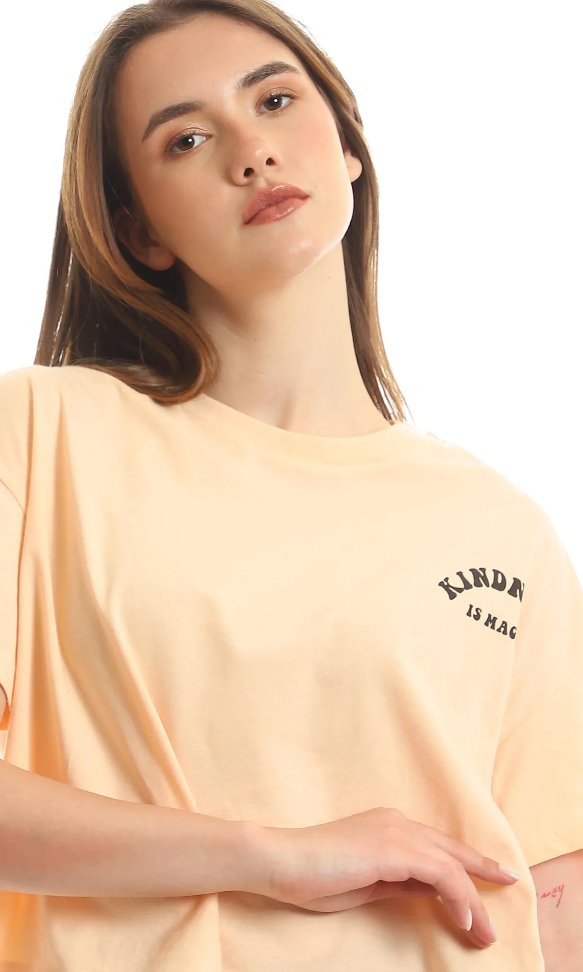 97659 "Kindness Is Magic" Printed Cropped Peach Tee