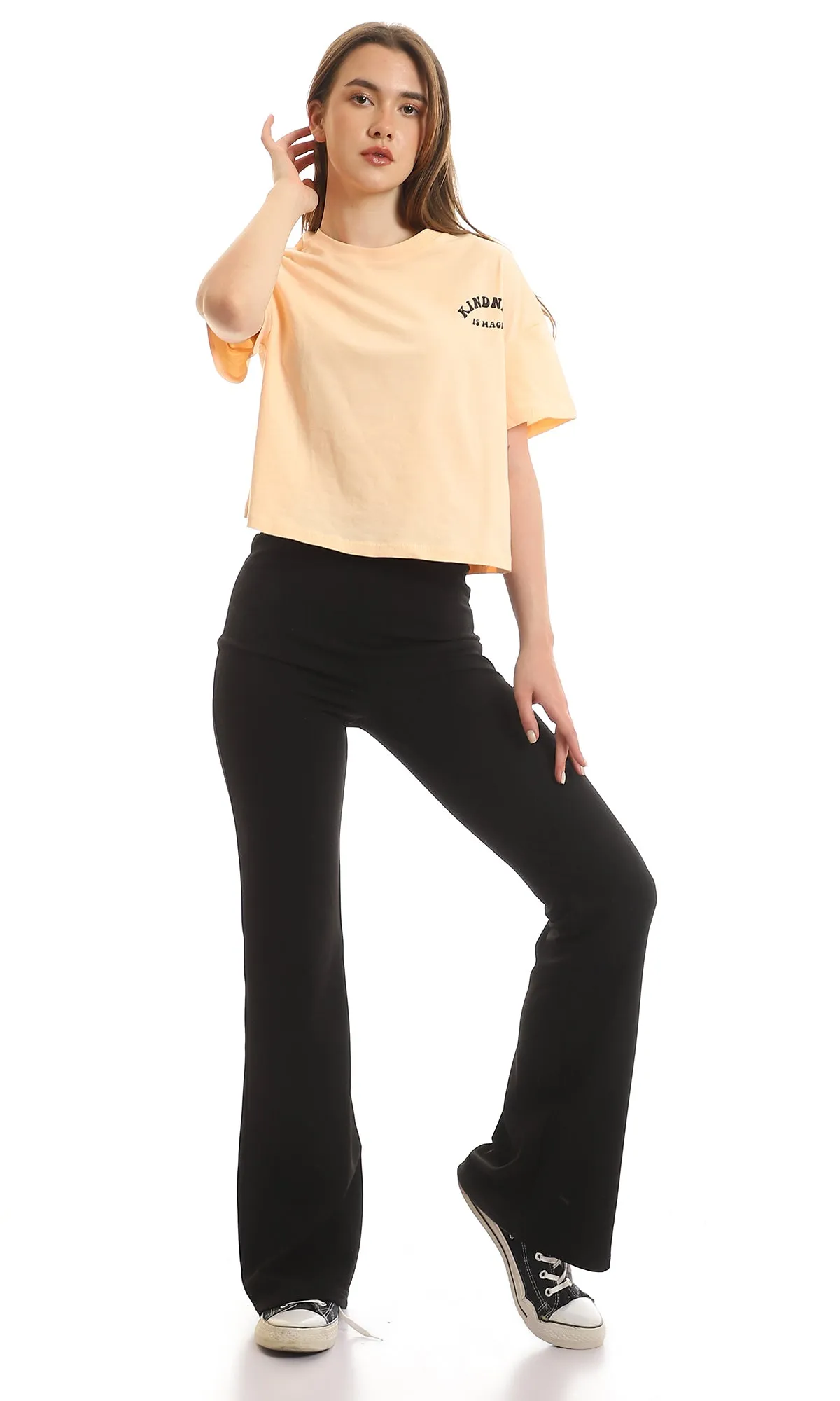 97659 "Kindness Is Magic" Printed Cropped Peach Tee