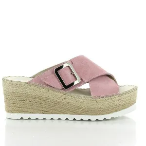 Calzanor 2041 Pink Cross-Strap Slide Espadrilles