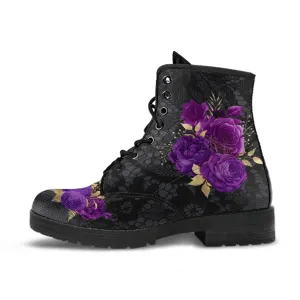Combat Boots - Beautiful Flowers #102T | Women's Black Hipster Boots, Custom Shoes, Women's Boots, Vegan Leather Lace Up Boots Women