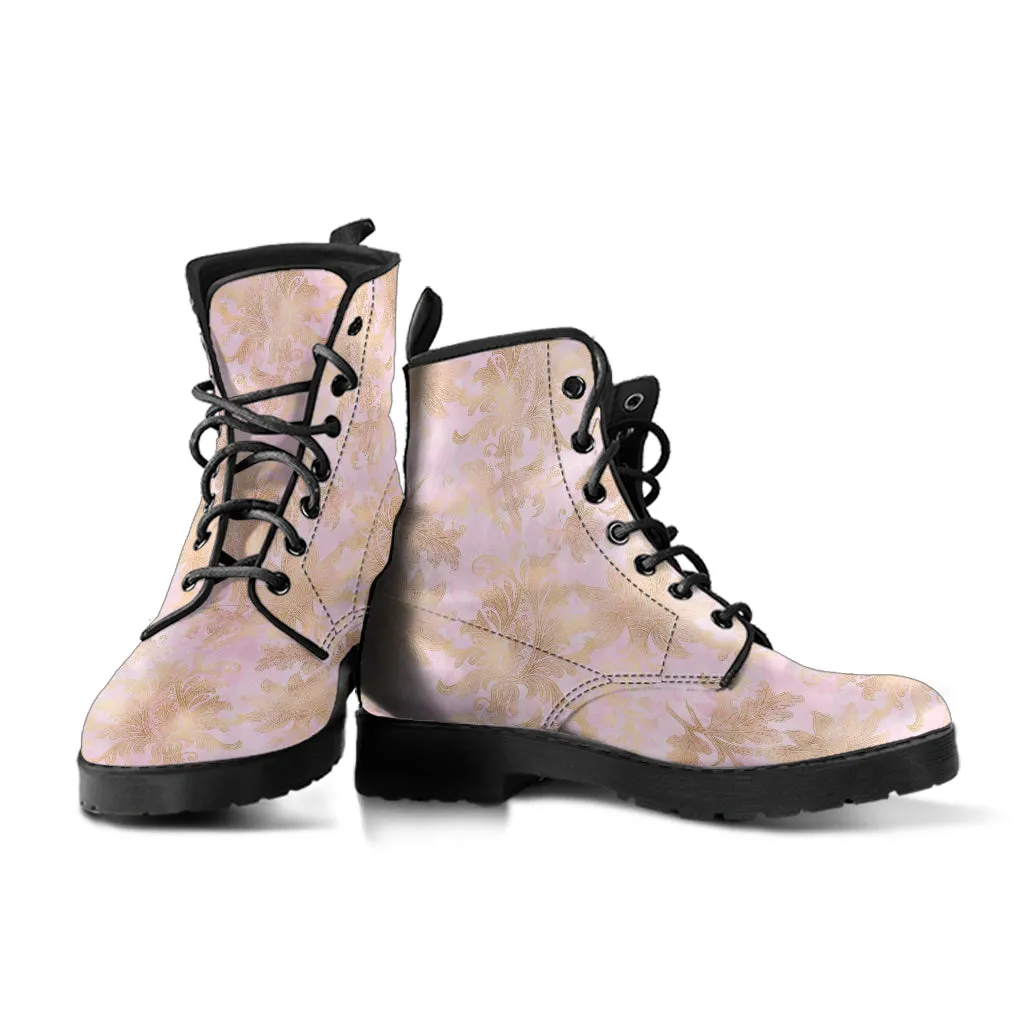 Combat Boots - Pink Pattern #101 | Unisex Adult Shoes, Vegan Leather Handmade Lace Up Boots, Custom Shoes Boho, Vintage Style, Aesthetic