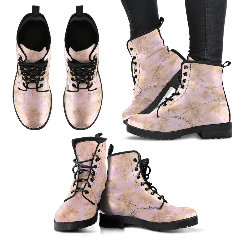 Combat Boots - Pink Pattern #101 | Unisex Adult Shoes, Vegan Leather Handmade Lace Up Boots, Custom Shoes Boho, Vintage Style, Aesthetic
