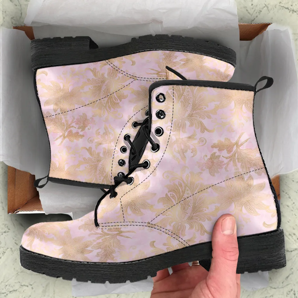 Combat Boots - Pink Pattern #101 | Unisex Adult Shoes, Vegan Leather Handmade Lace Up Boots, Custom Shoes Boho, Vintage Style, Aesthetic