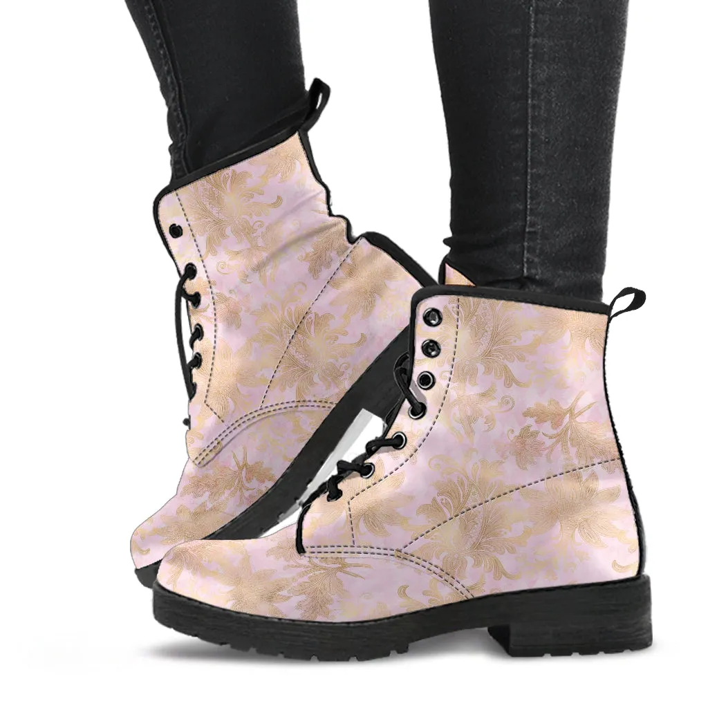 Combat Boots - Pink Pattern #101 | Unisex Adult Shoes, Vegan Leather Handmade Lace Up Boots, Custom Shoes Boho, Vintage Style, Aesthetic