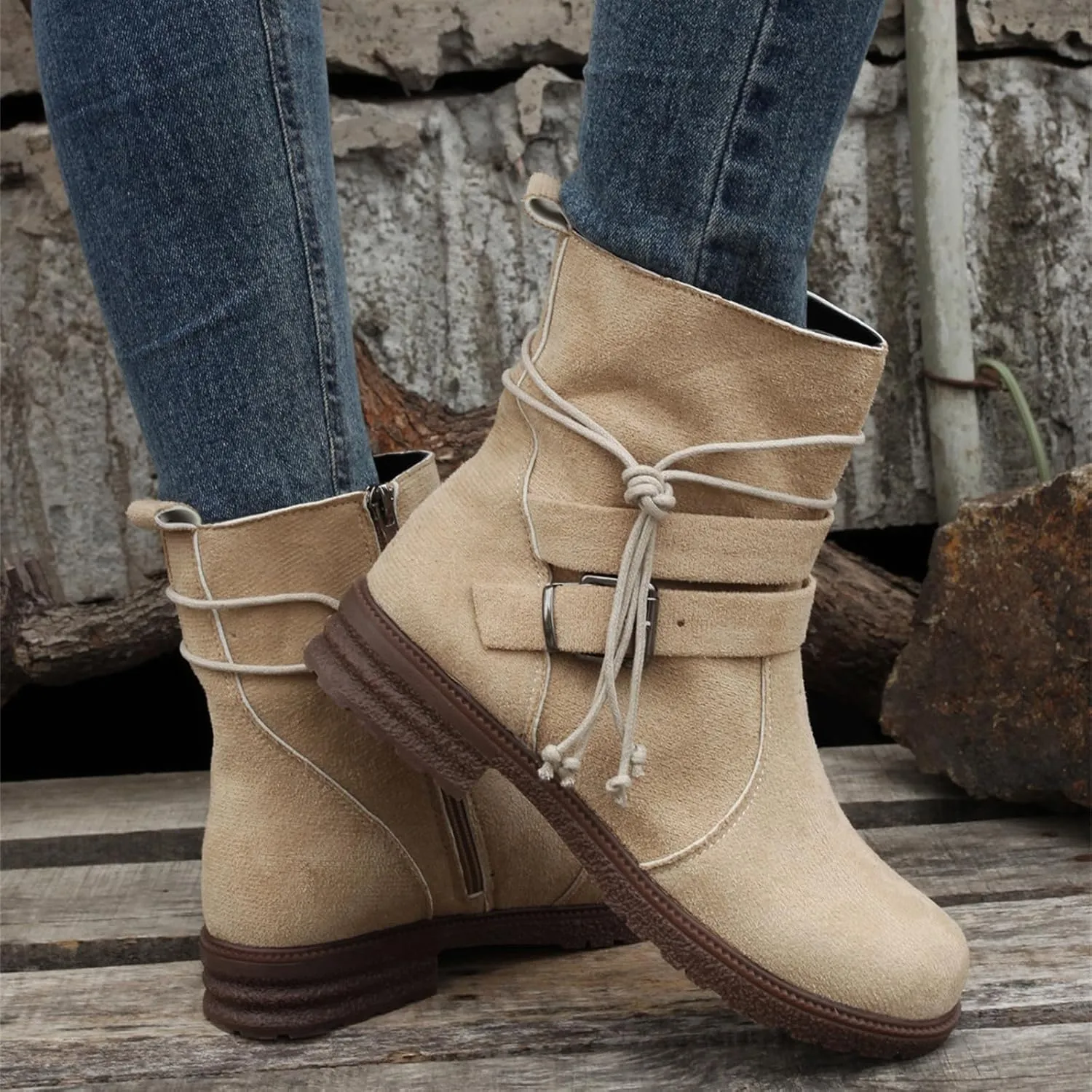 Cowgirl Bo_ots Women Wide_Calf Zipper Ankle bo_otie Winter Mid_Calf Military Combat bo_ots Low He_el Riding Biker bo_ots