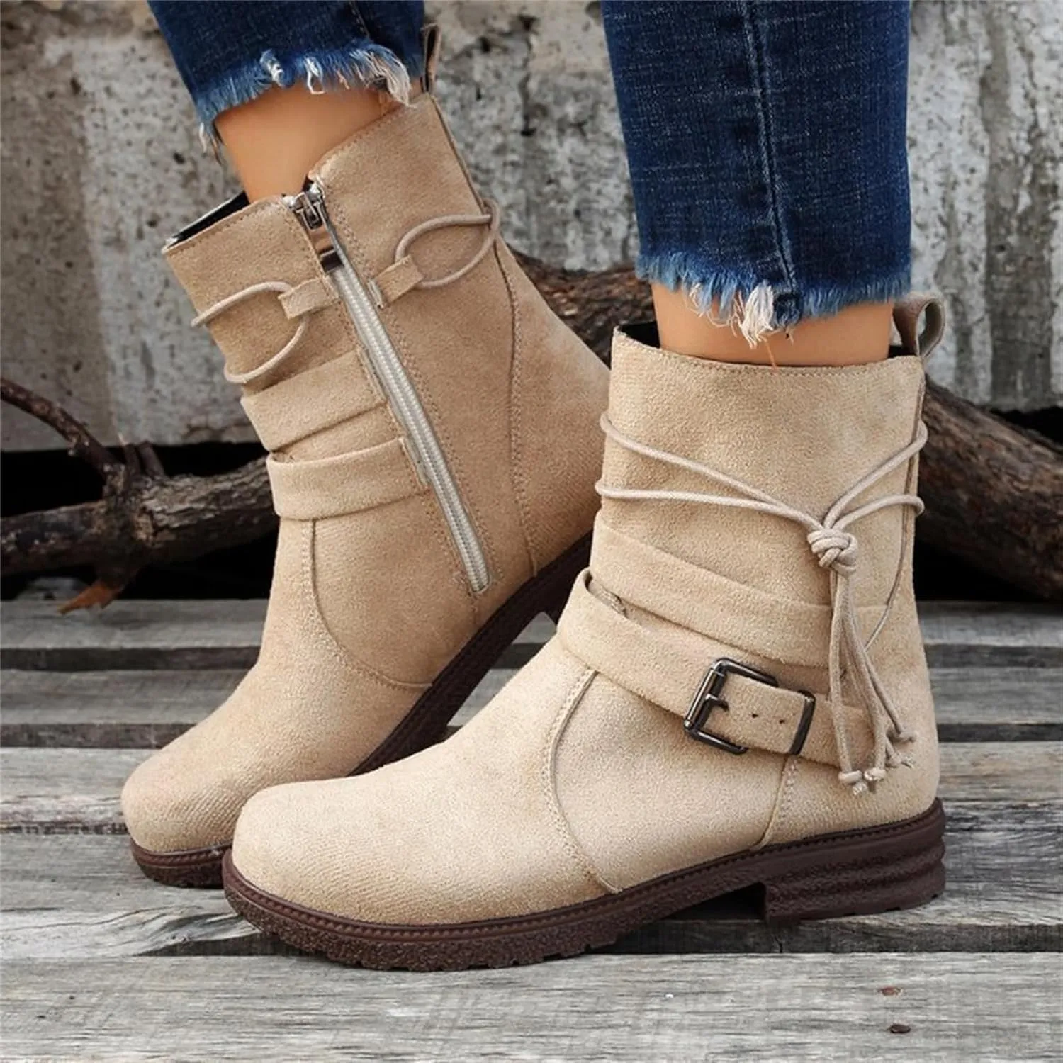 Cowgirl Bo_ots Women Wide_Calf Zipper Ankle bo_otie Winter Mid_Calf Military Combat bo_ots Low He_el Riding Biker bo_ots