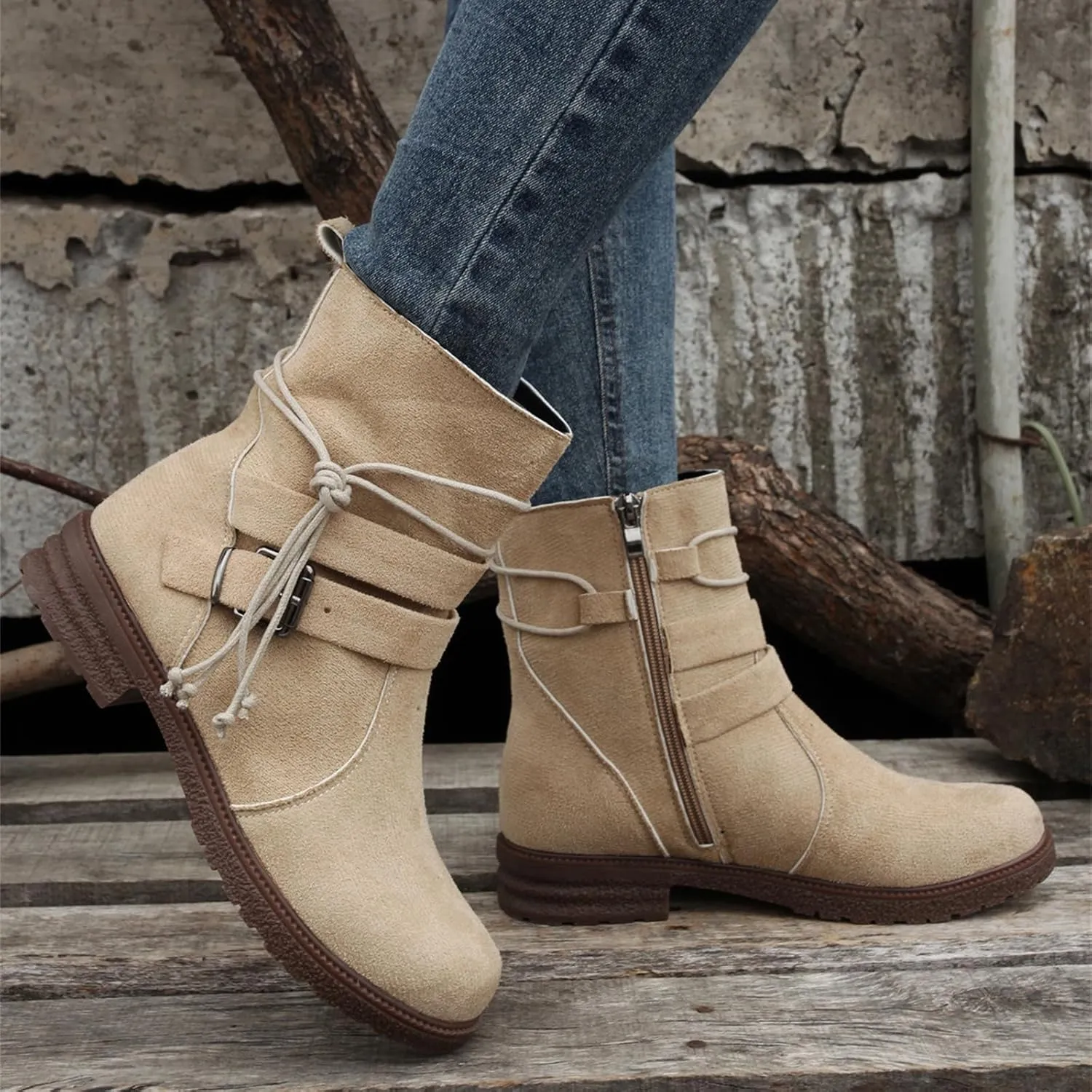 Cowgirl Bo_ots Women Wide_Calf Zipper Ankle bo_otie Winter Mid_Calf Military Combat bo_ots Low He_el Riding Biker bo_ots