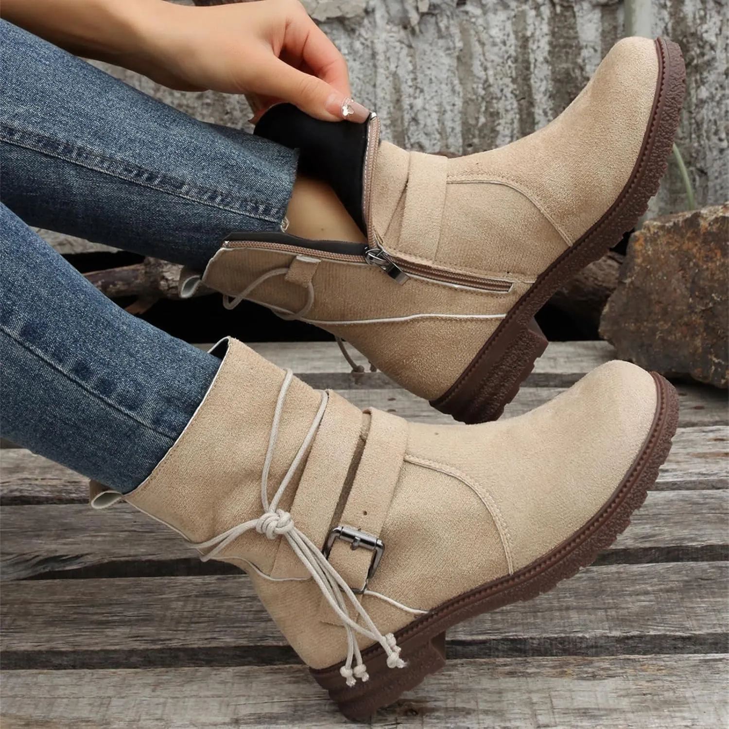 Cowgirl Bo_ots Women Wide_Calf Zipper Ankle bo_otie Winter Mid_Calf Military Combat bo_ots Low He_el Riding Biker bo_ots
