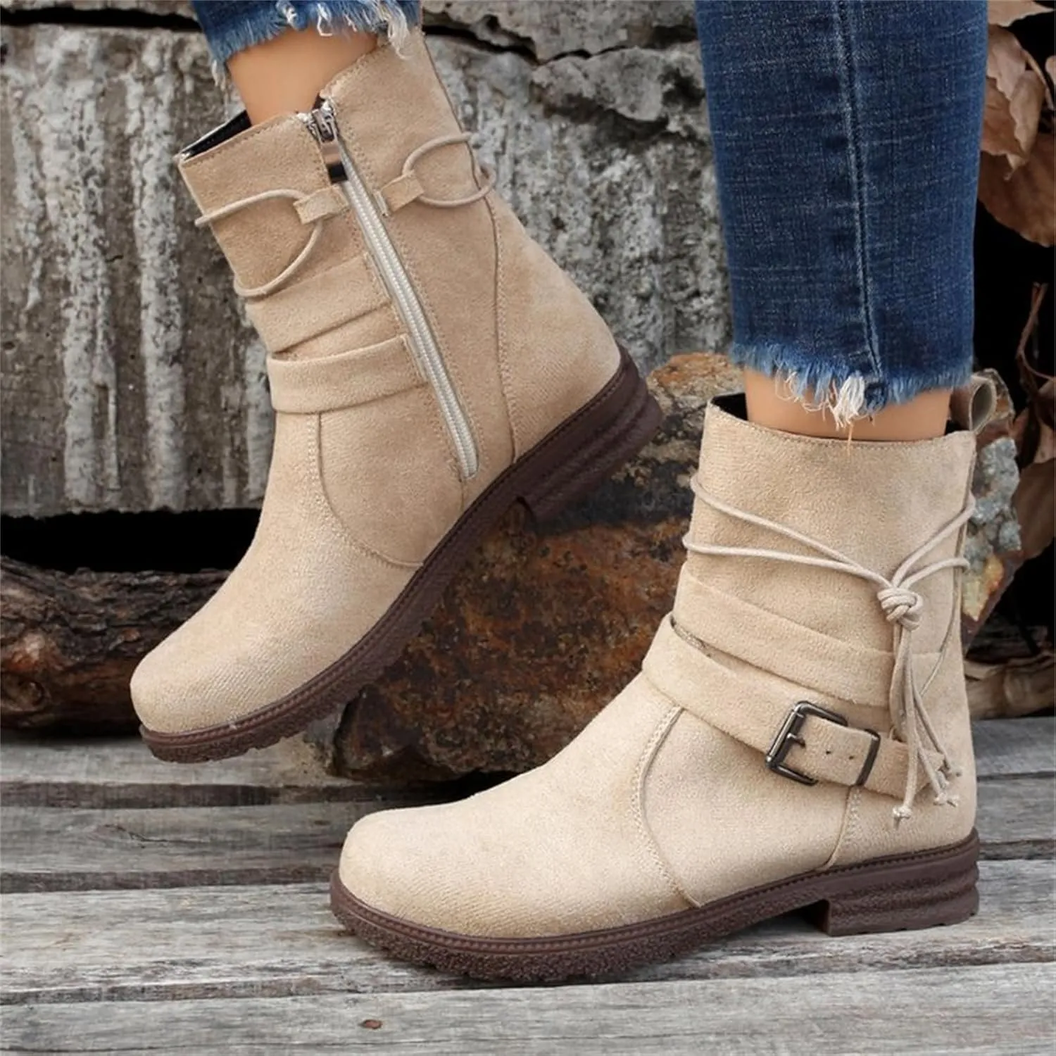 Cowgirl Bo_ots Women Wide_Calf Zipper Ankle bo_otie Winter Mid_Calf Military Combat bo_ots Low He_el Riding Biker bo_ots