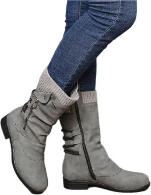 Cowgirl Bo_ots Women Wide_Calf Zipper Combat bo_ots Mid-Calf Military Winter bo_ot Low He_el Motorcycle Riding bo_ots