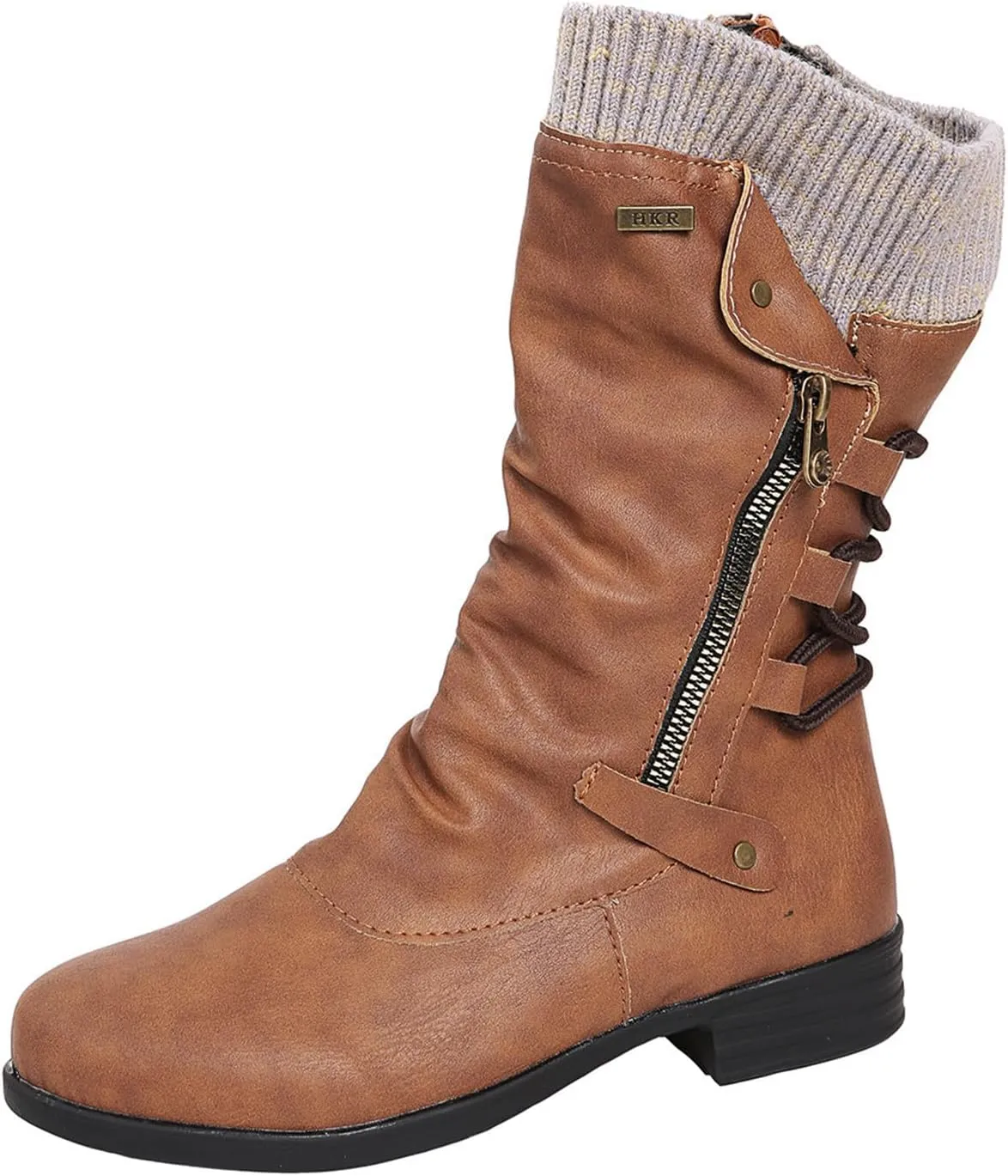 Cowgirl Bo_ots Women Wide_Calf Zipper Combat bo_ots Mid-Calf Military Winter bo_ot Low He_el Motorcycle Riding bo_ots