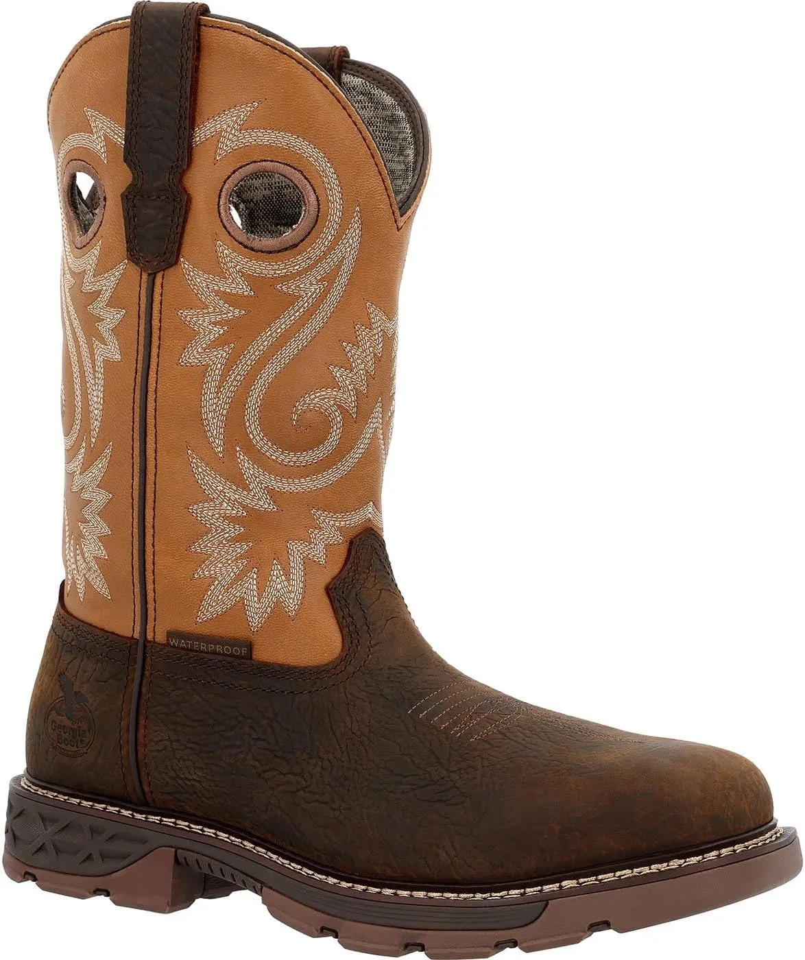 Georgia Boot Carbo-Tec FLX 11" Waterproof Alloy Toe Pull On Work Boot, Brown And Orange, Size 13(M)