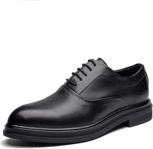 HOOENG Dress Oxford Shoes for Men Lace Up Burnished Round Toe Vegan Leather Rubber Sole Slip Resistant Block Heel Anti-Slip Business (Color : Black, Size : 10.5)