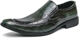 HOOENG Dress Oxford Shoes for Men Slip On Plain Toe Vegan Leather Plaid Embossed Non Slip Block Heel Slip Resistant Outdoor (Color : Green, Size : 10)