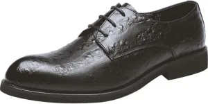 HOOENG Shoes Dress Oxford for Men Lace Up Snip Toe Burnished Toe Derby Shoes Vegan Leather Slip Resistant Anti-Slip Block Heel Prom (Color : Black, Size : 6.5)
