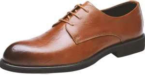 HOOENG Shoes Dress Oxford for Men Lace Up Snip Toe Burnished Toe Derby Shoes Vegan Leather Slip Resistant Anti-Slip Block Heel Prom (Color : Yellow, Size : 10)
