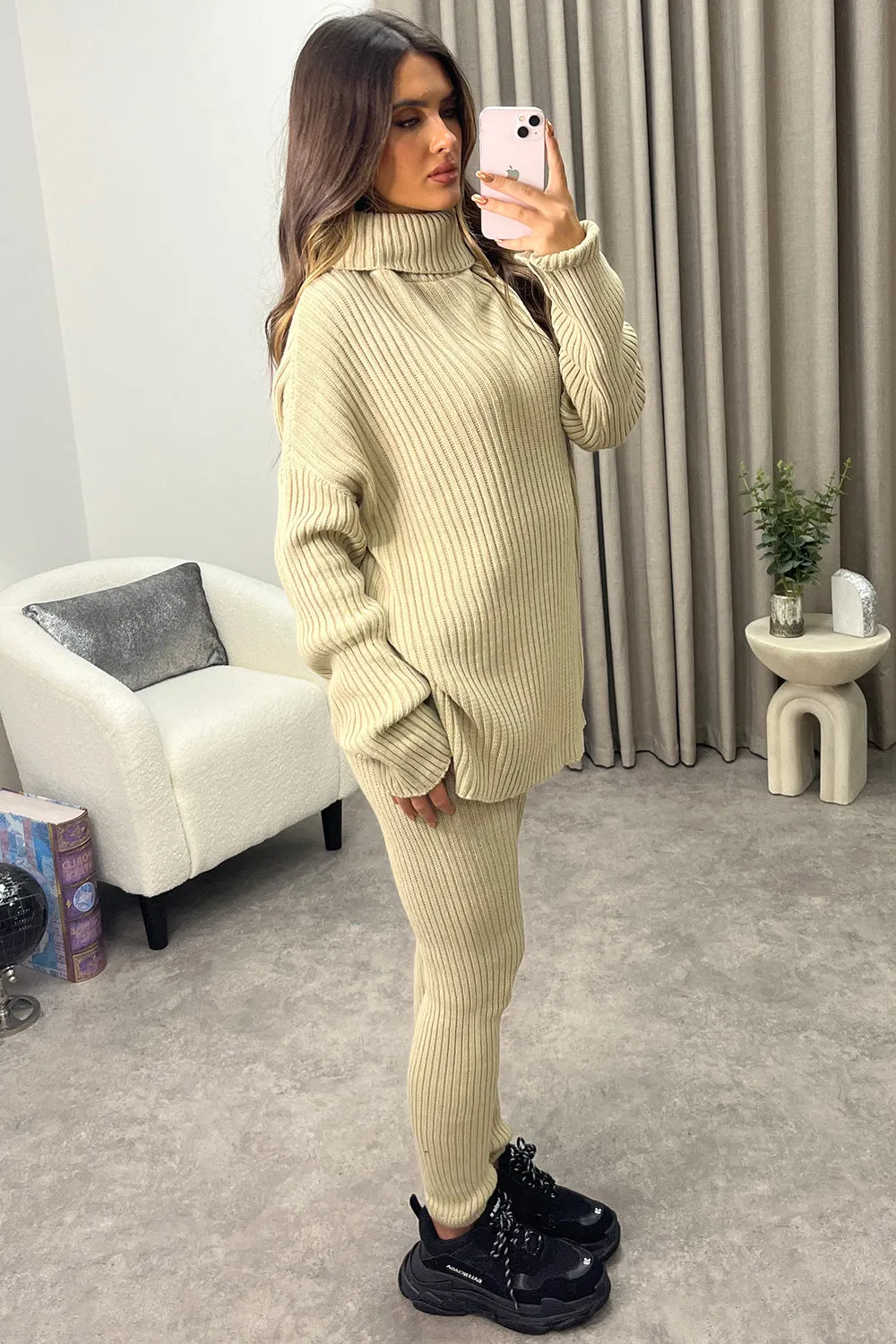 Juniper Stone Oversized Roll Neck Knitted Co-Ord
