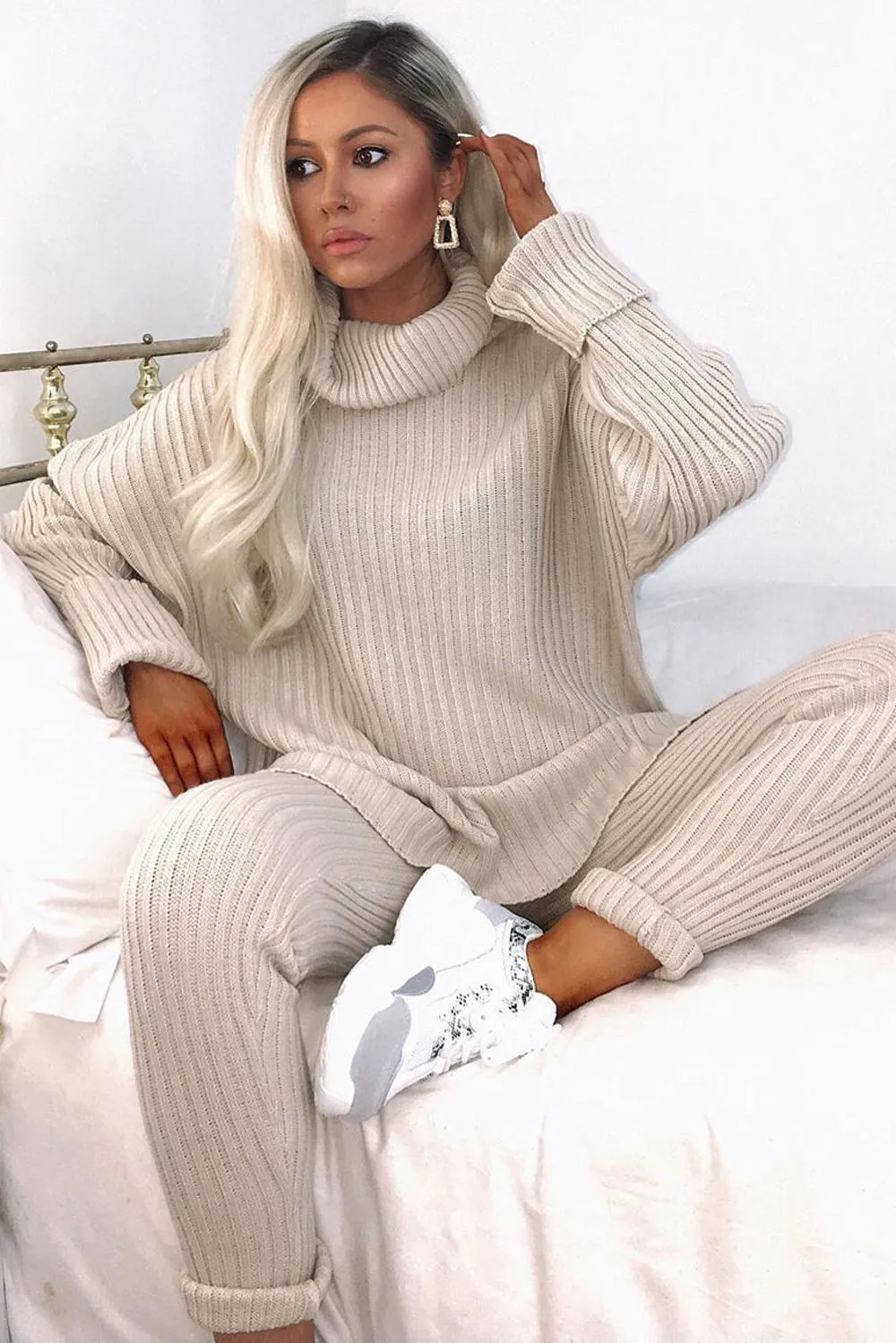 Juniper Stone Oversized Roll Neck Knitted Co-Ord
