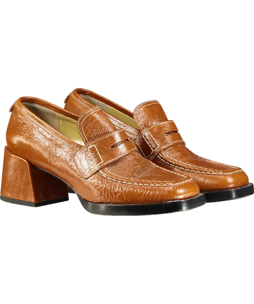 labucq Brown Kitty Tan Patent Heeled Loafers UK 6 EU 39 