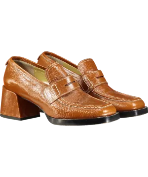 labucq Brown Kitty Tan Patent Heeled Loafers UK 6 EU 39 