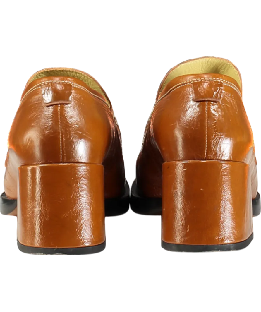 labucq Brown Kitty Tan Patent Heeled Loafers UK 6 EU 39 