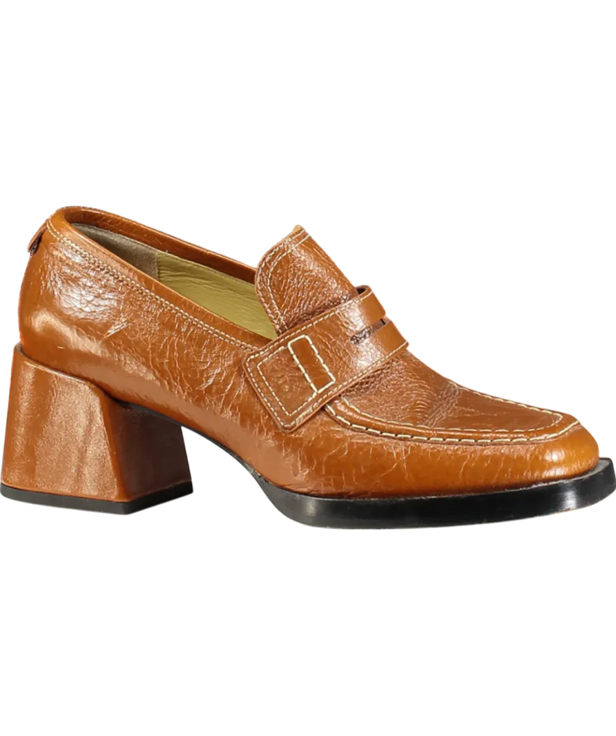 labucq Brown Kitty Tan Patent Heeled Loafers UK 6 EU 39 
