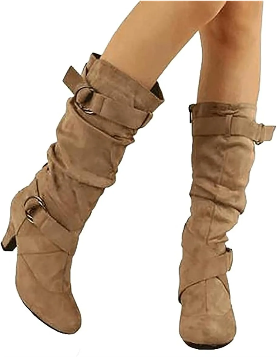 Ladmiple Fall Bo_ots Women Wide_Calf Knee_High Bo_ots Cone he_el Party Fashion Classic Slouchy Western Cowboy Cowgirl Bo_ots