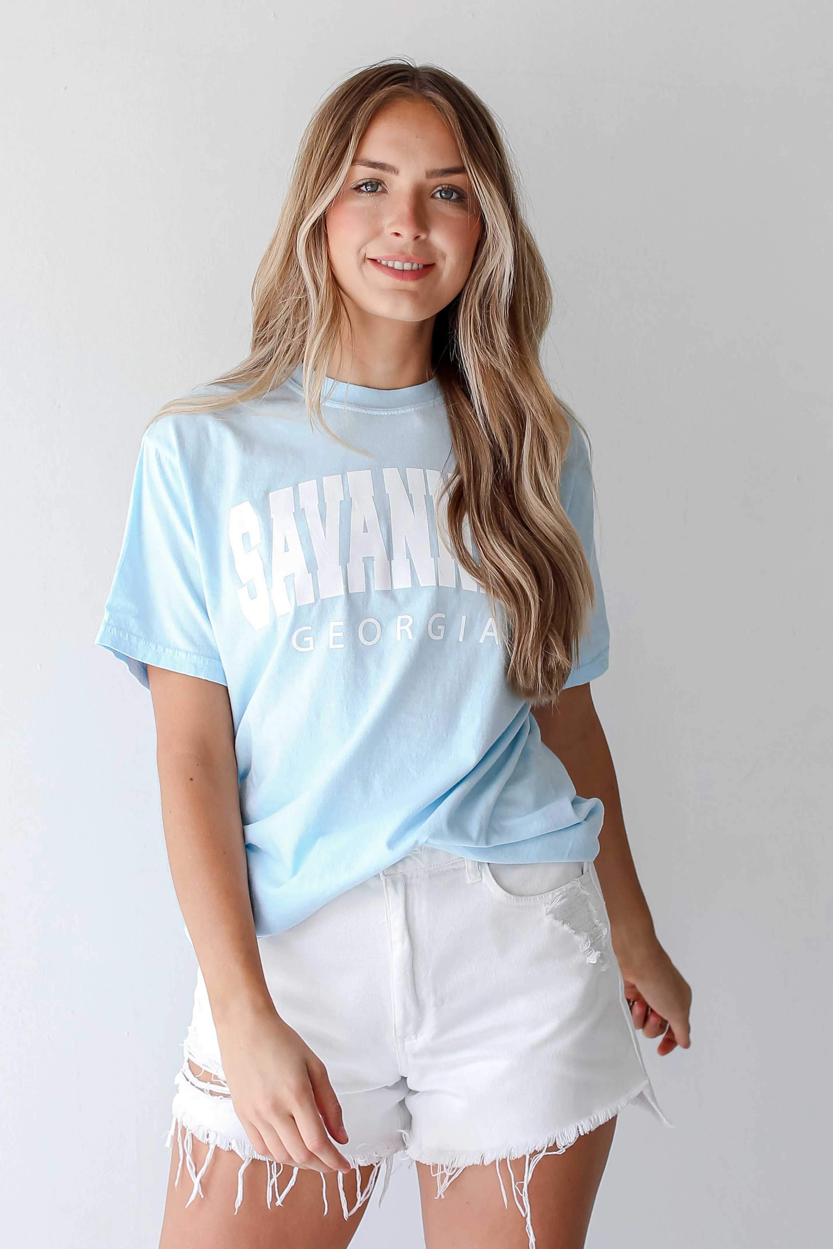 Light Blue Savannah Georgia Block Letter Tee