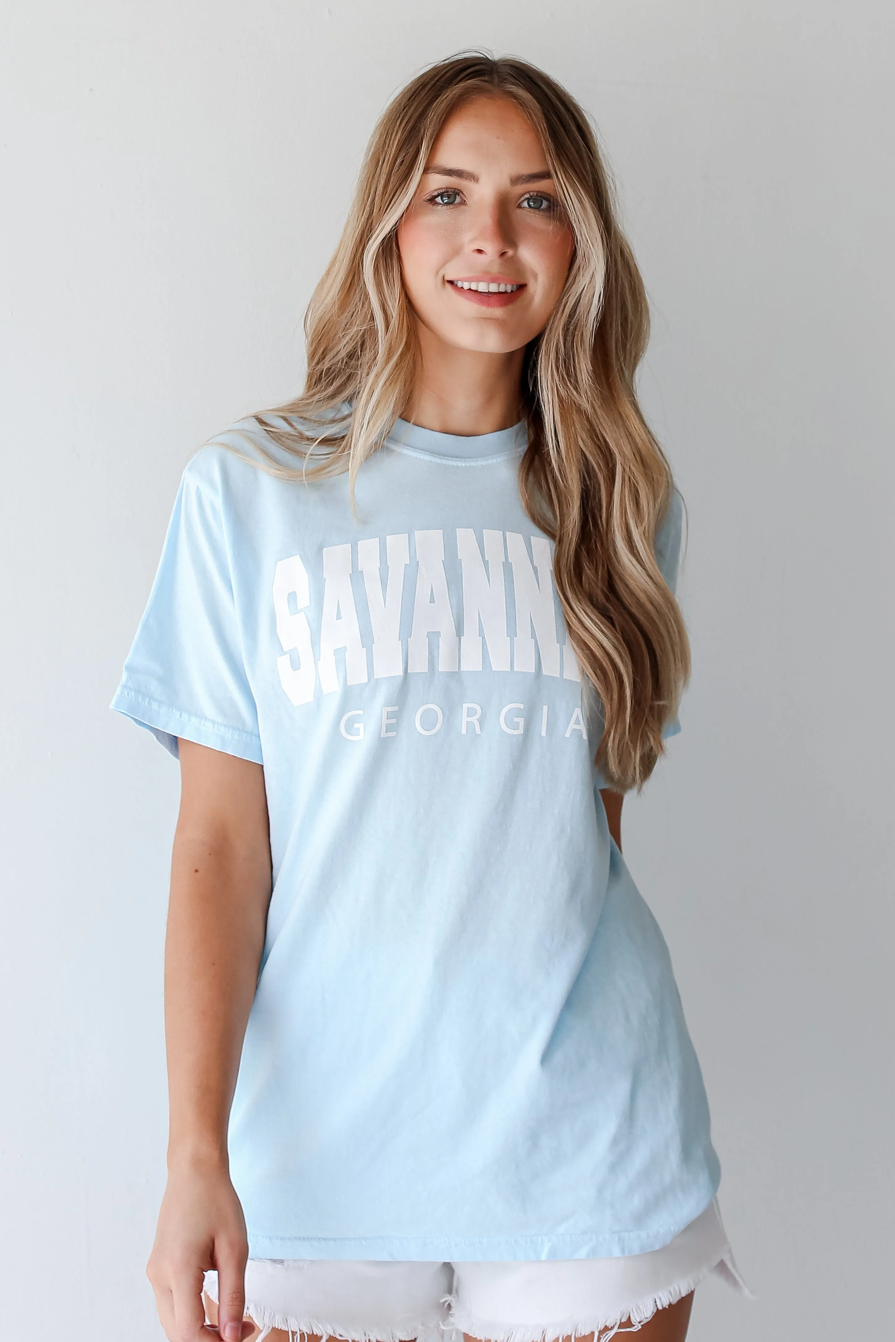 Light Blue Savannah Georgia Block Letter Tee