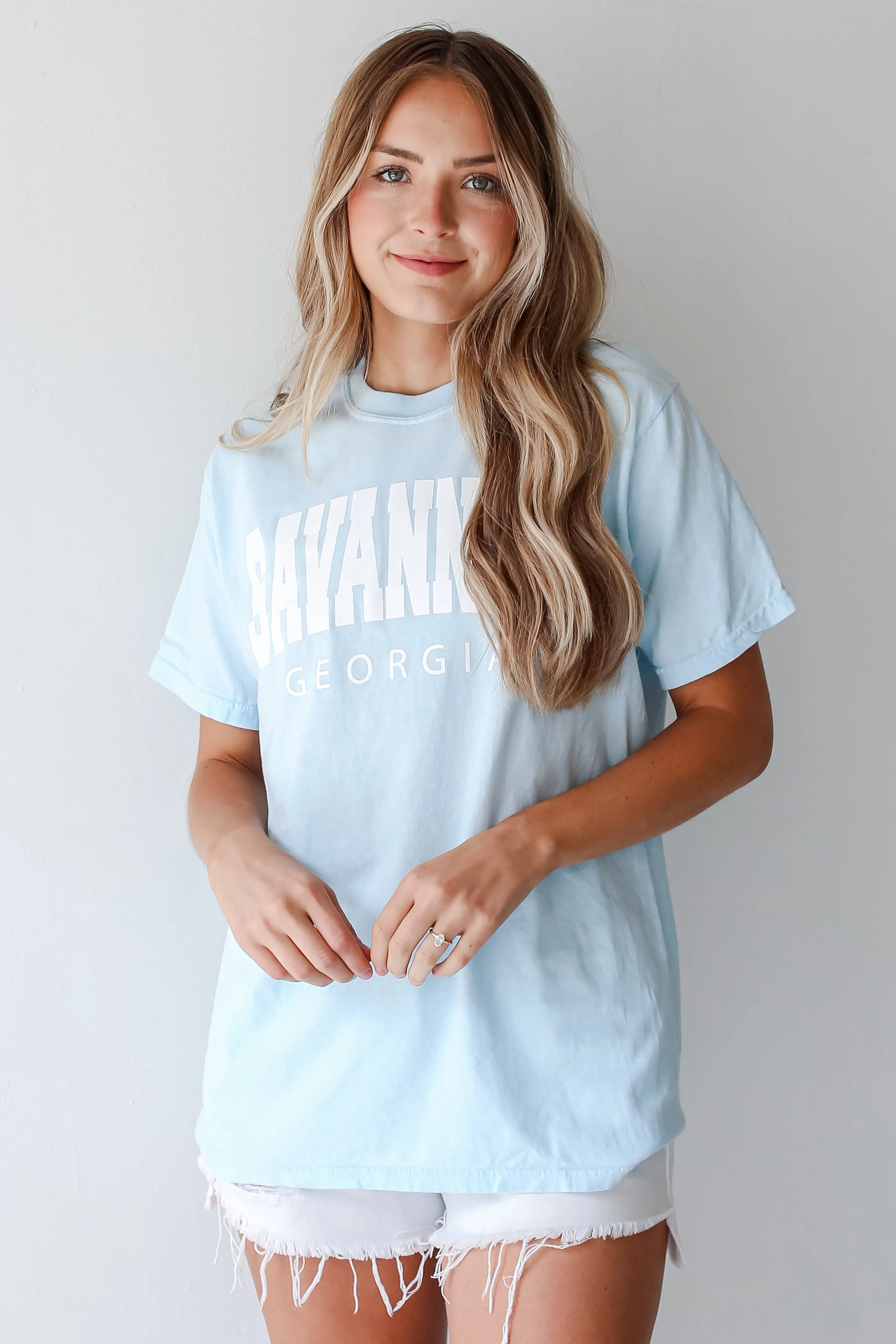 Light Blue Savannah Georgia Block Letter Tee