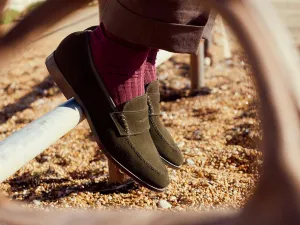 Olive Green Suede Gaia Penny Loafers - SS23