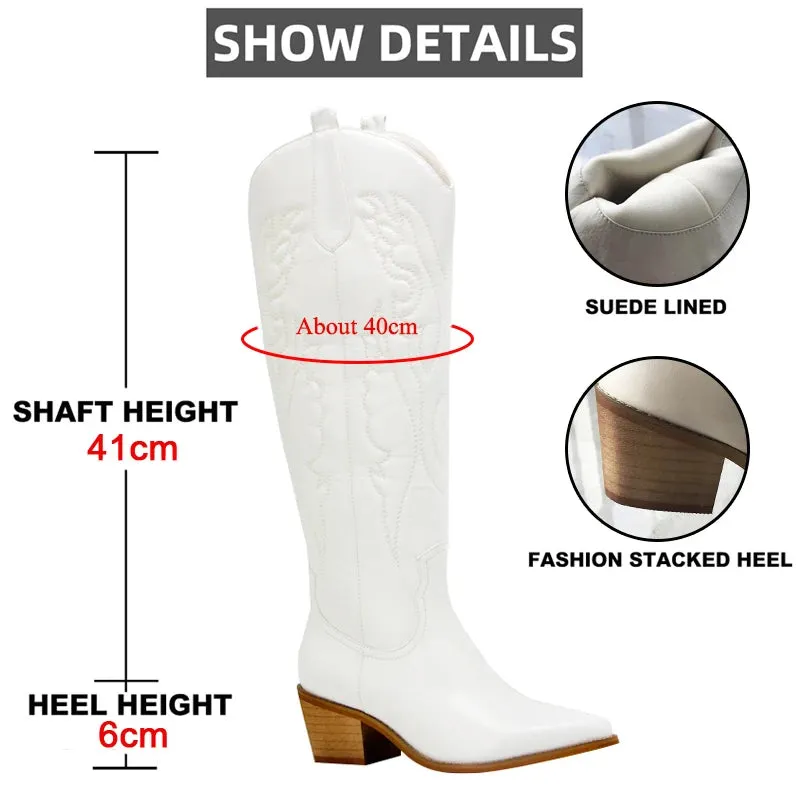 Retro Embroidered Knee-High Cowboy Boots