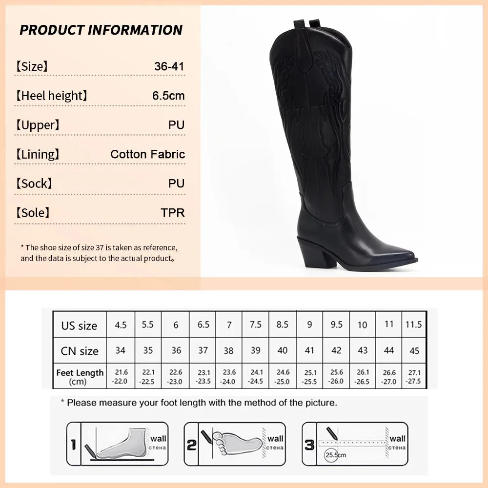 Retro Embroidered Knee-High Cowboy Boots