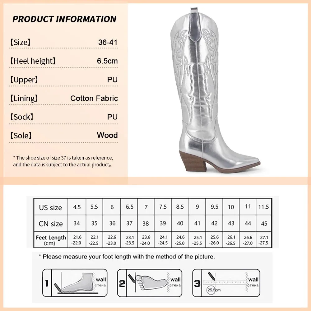 Retro Embroidered Knee-High Cowboy Boots