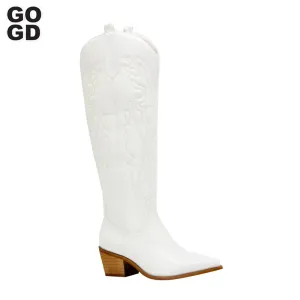 Retro Embroidered Knee-High Cowboy Boots