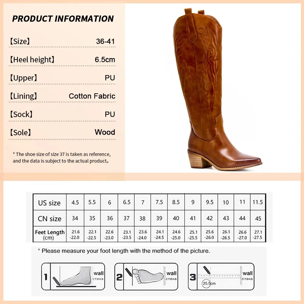 Retro Embroidered Knee-High Cowboy Boots