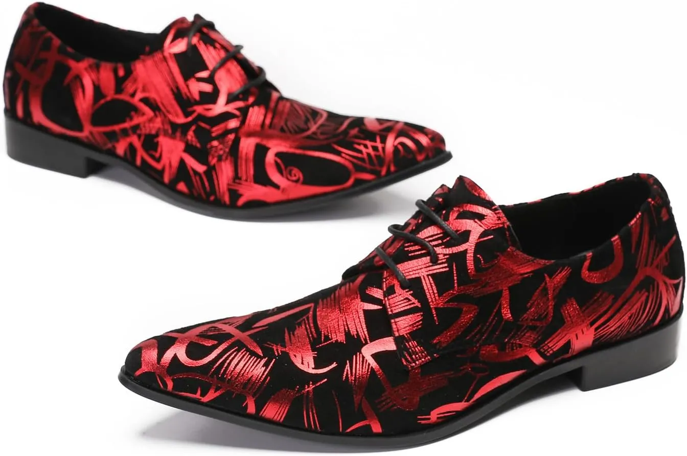 Santimon Men's Oxfords Red Dress Casual Prom Wedding Leather Walking Shoes Western Fashion Party Ballroom Tuxedo Shoes for Men