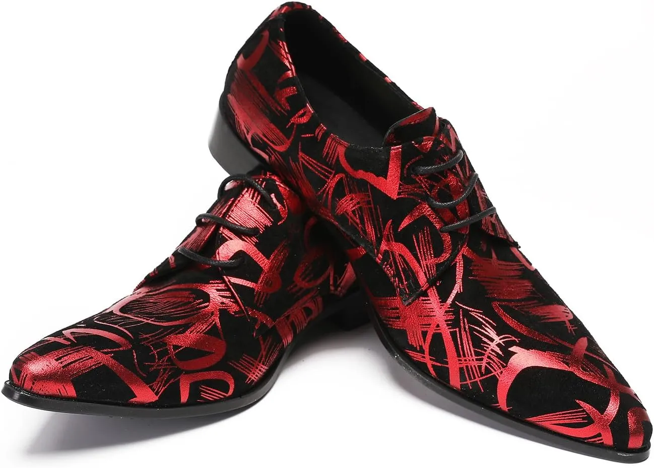 Santimon Men's Oxfords Red Dress Casual Prom Wedding Leather Walking Shoes Western Fashion Party Ballroom Tuxedo Shoes for Men