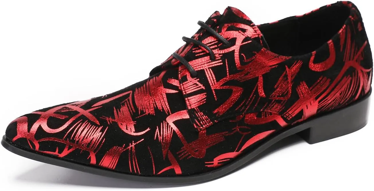 Santimon Men's Oxfords Red Dress Casual Prom Wedding Leather Walking Shoes Western Fashion Party Ballroom Tuxedo Shoes for Men