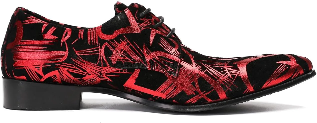 Santimon Men's Oxfords Red Dress Casual Prom Wedding Leather Walking Shoes Western Fashion Party Ballroom Tuxedo Shoes for Men