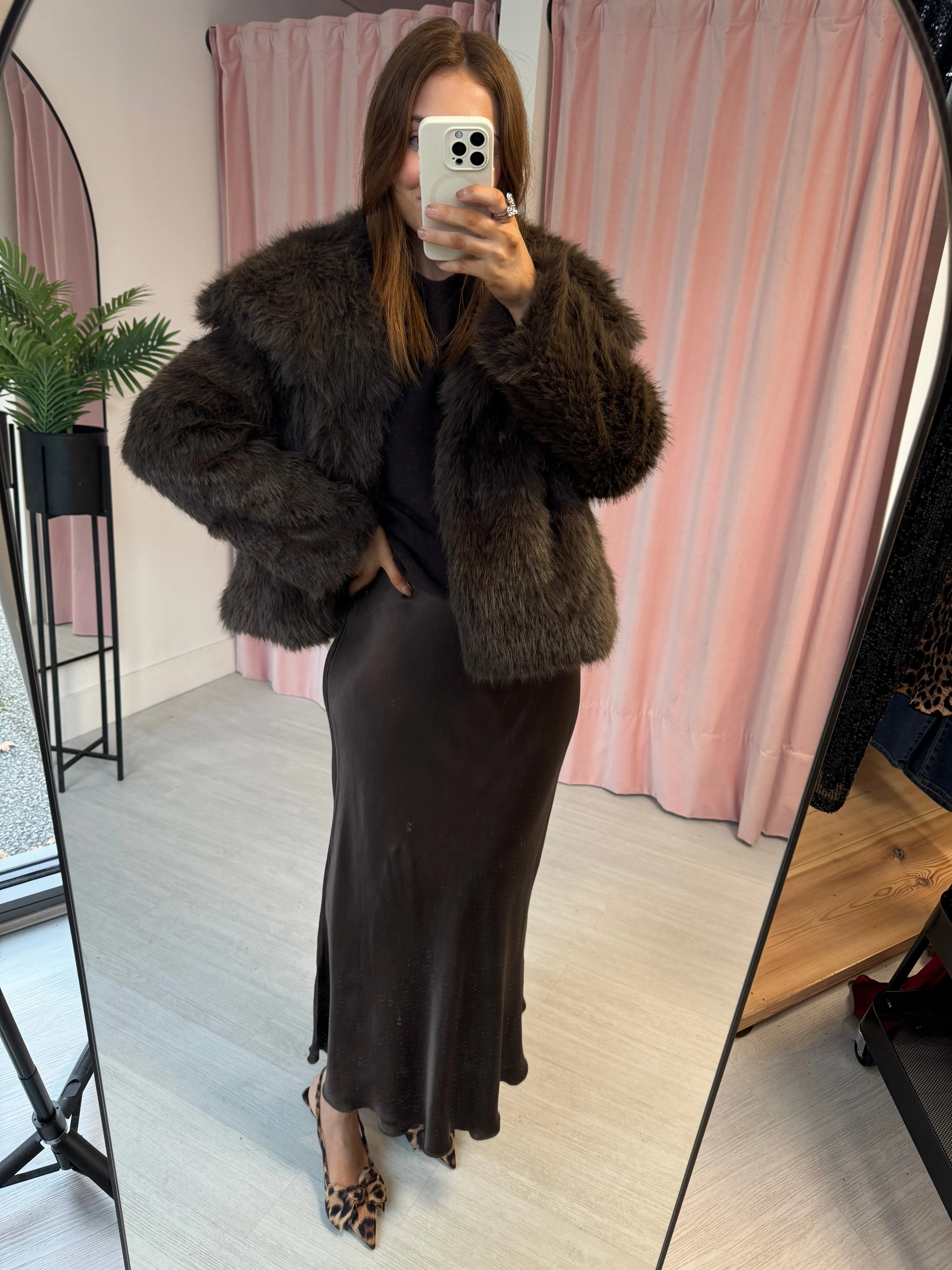 Satin Slip Skirt - Brown