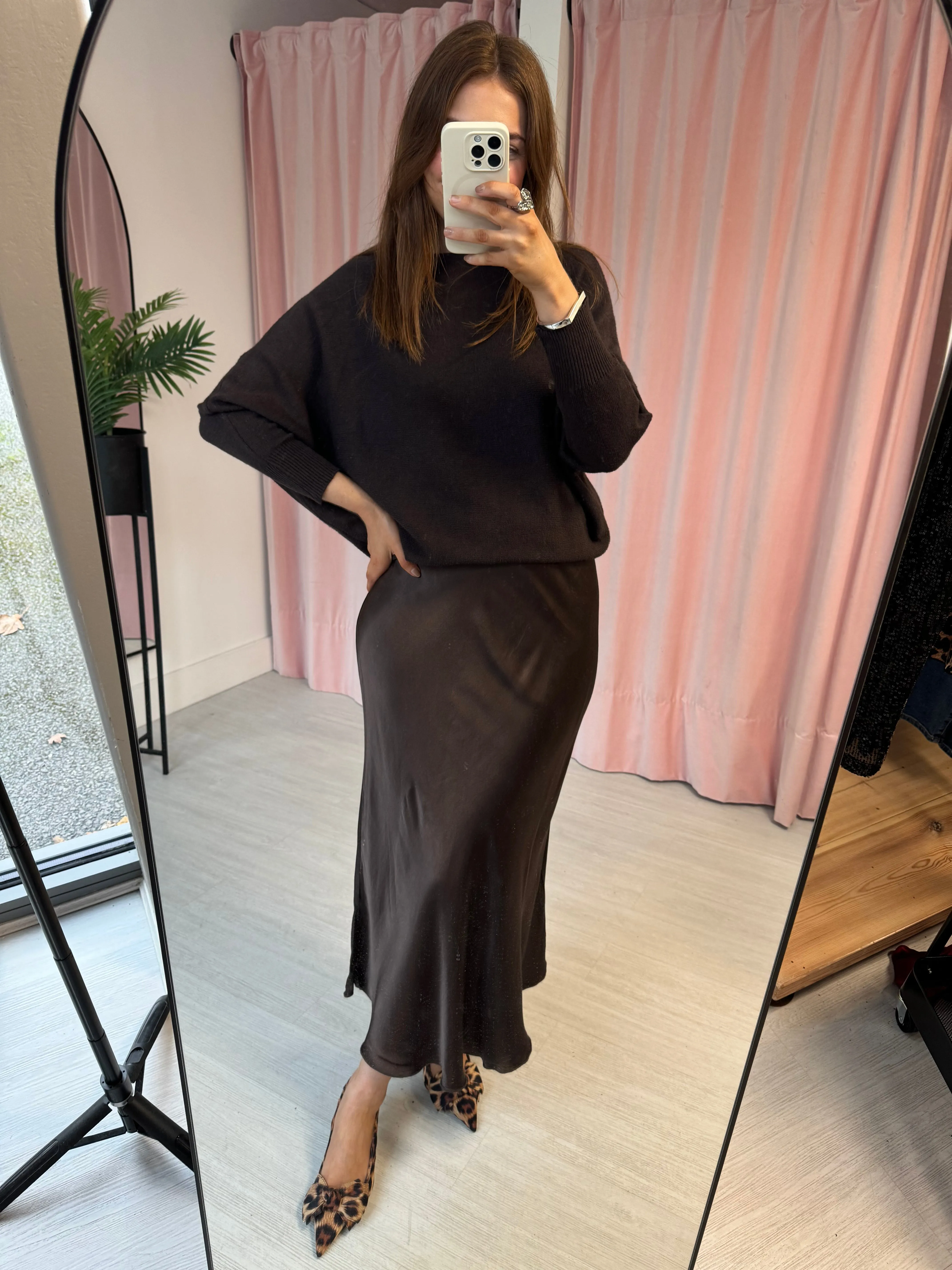 Satin Slip Skirt - Brown