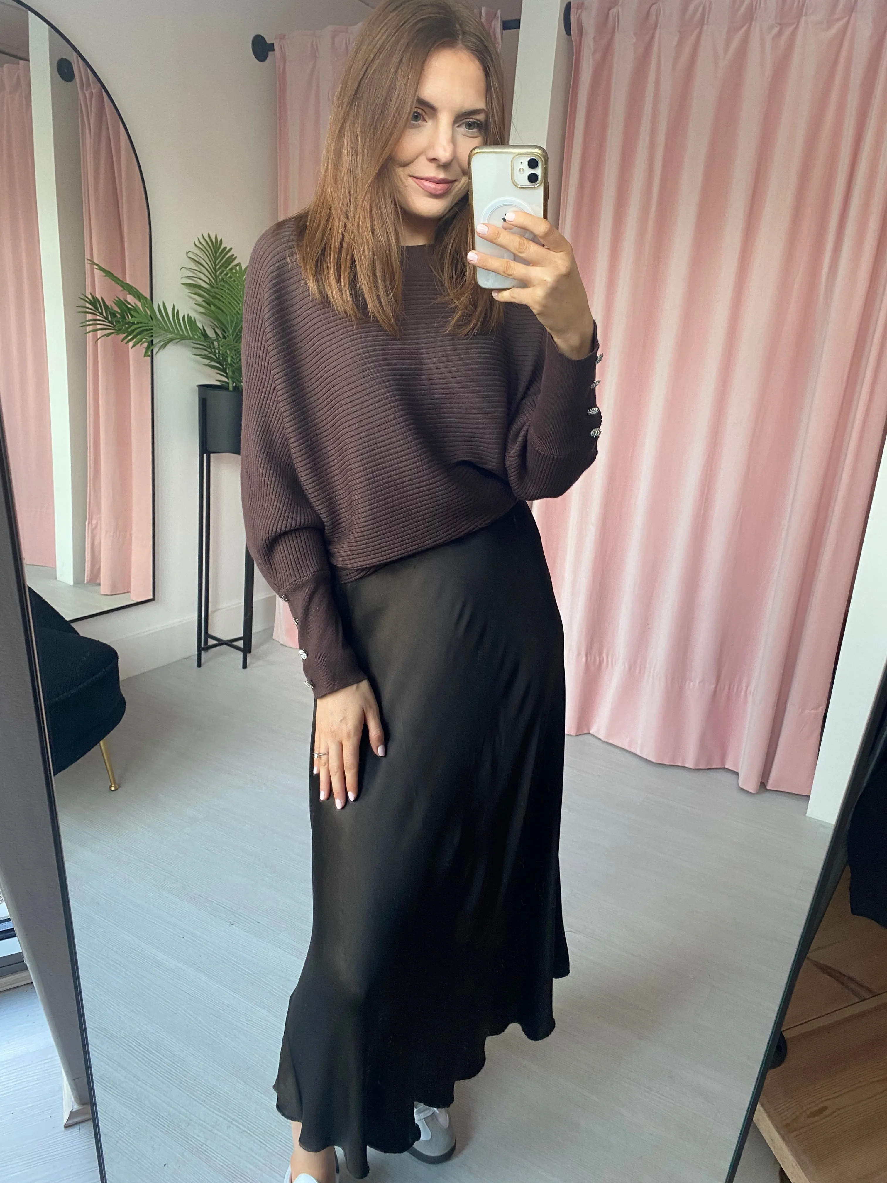 Satin Slip Skirt - Brown