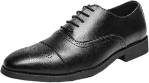Single Season Dress Oxford for Men Lace Up Round Cap Toe Burnished Toe Vegan Leather Non Slip Resistant Anti-Slip Block Heel Prom Very Popular Among Young People (Color : Black, Size :
