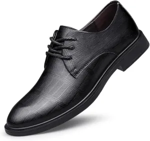 TAYGUM Oxford Dress Shoes for Men Lace Up Plaid Embossed Vegan Leather Derby Shoes Block Heel Rubber Sole Slip Resistant Anti-Slip Wedding(Black,9.5)