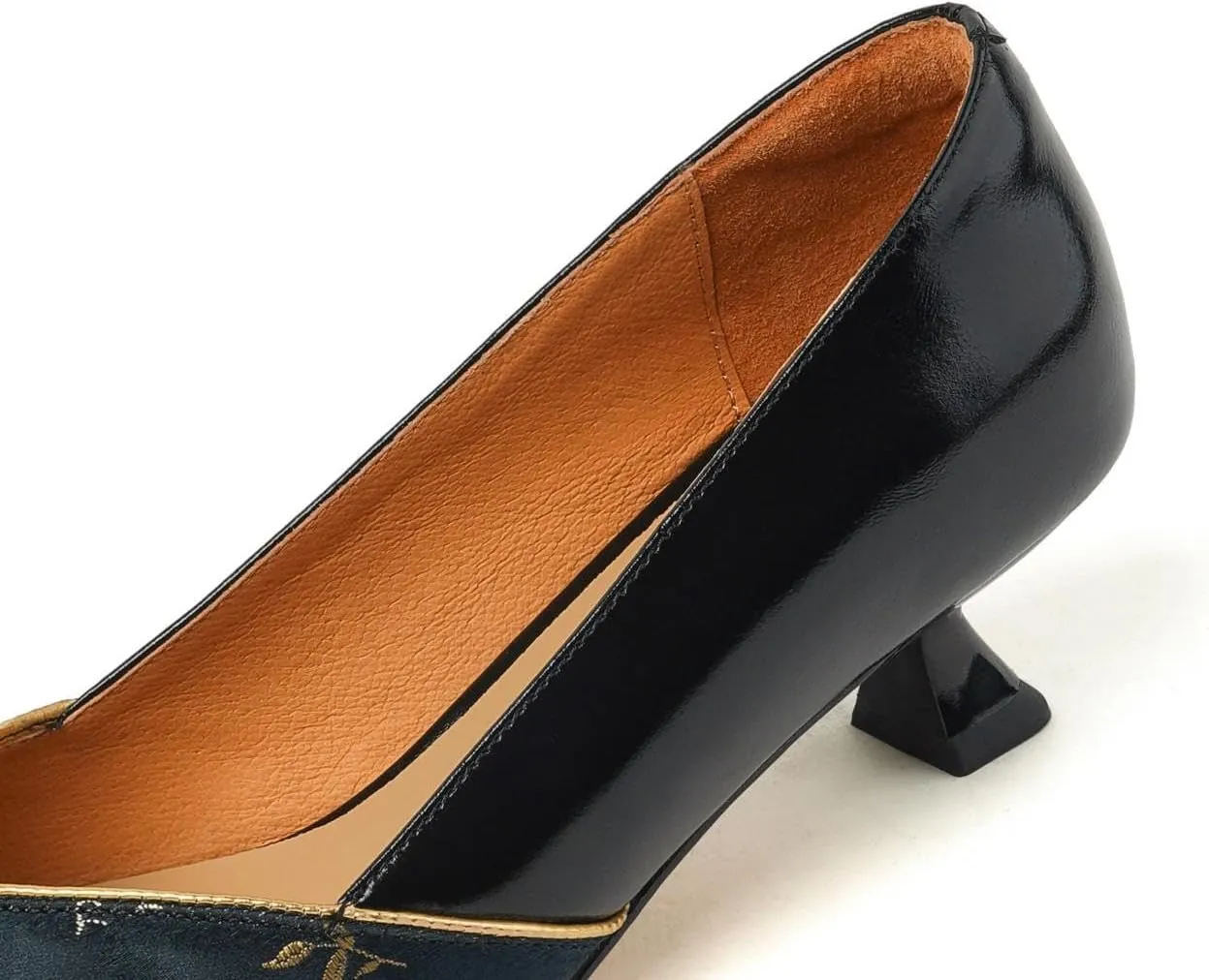 TinaCus Women's Genuine Leather Pointed Toe Embroidery Kitten Heel Floral Pumps Dress Shoes